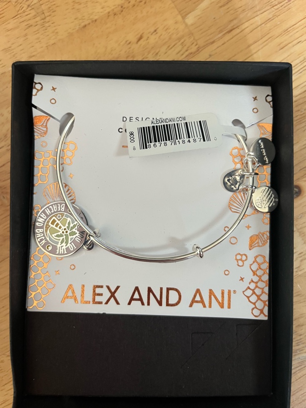 Alex and Ani Silver Tone Beach Charm Bangle with Enamel Pineapple